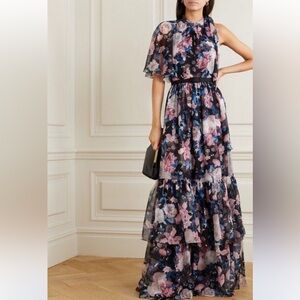 NWT ERDEM Natalina One-sleeve Silk-voile Floral Gown in Pink Dust Bouquet Sz 6